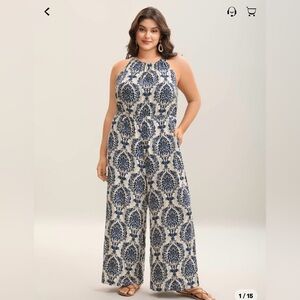 Elegant Blue and White Sleeveless jumpsuit